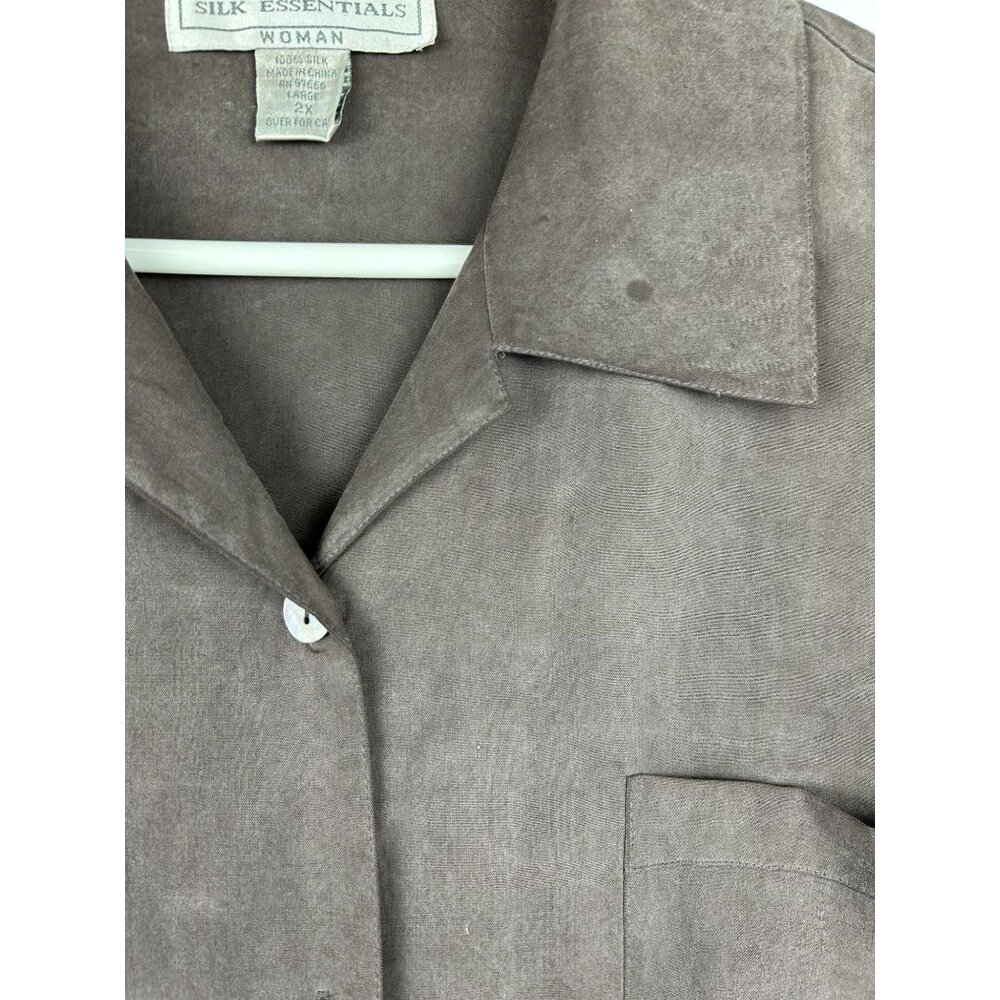 Silk Essentials Womens 2X Gray 100% Silk Button-Up Shirt With Pocket & Long Slee - Picture 3 of 11